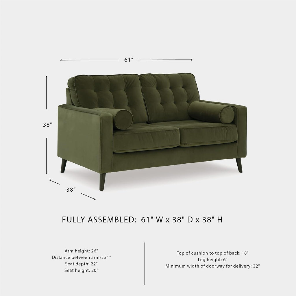 Signature Design by Ashley Reveon Lakes Contemporary Loveseat with Tufted Cushion and Removable Cushion, Green