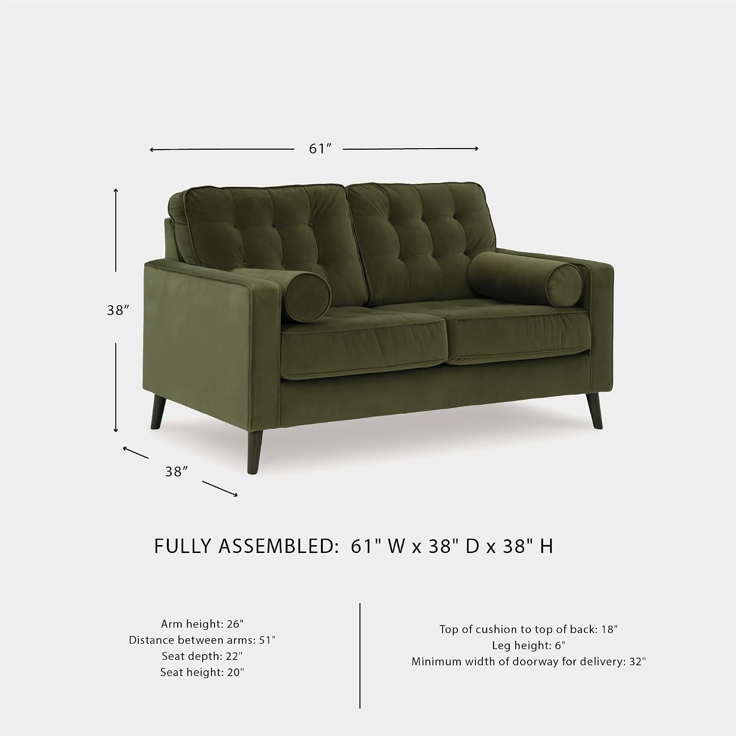 Signature Design by Ashley Reveon Lakes Contemporary Loveseat with Tufted Cushion and Removable Cushion, Green