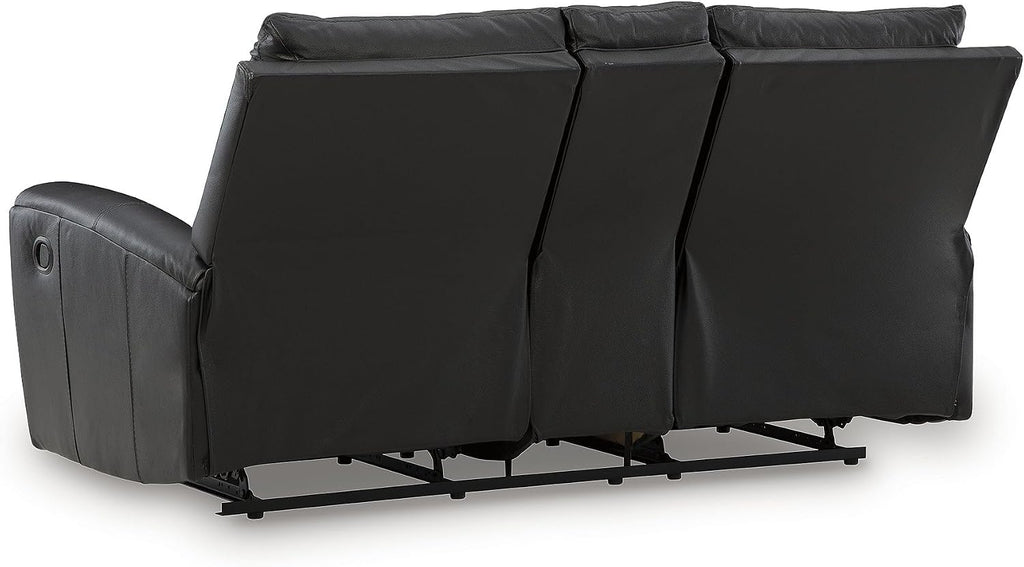 Signature Design by Ashley Glassmere Contemporary Leather Match Reclining Loveseat with Console, 2 Cup Holders and Storage, Black