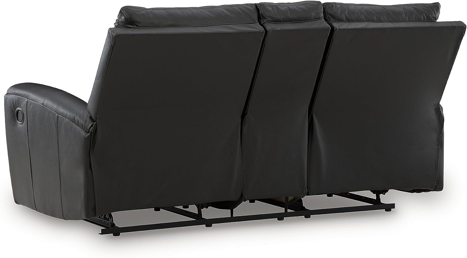Signature Design by Ashley Glassmere Contemporary Leather Match Reclining Loveseat with Console, 2 Cup Holders and Storage, Black