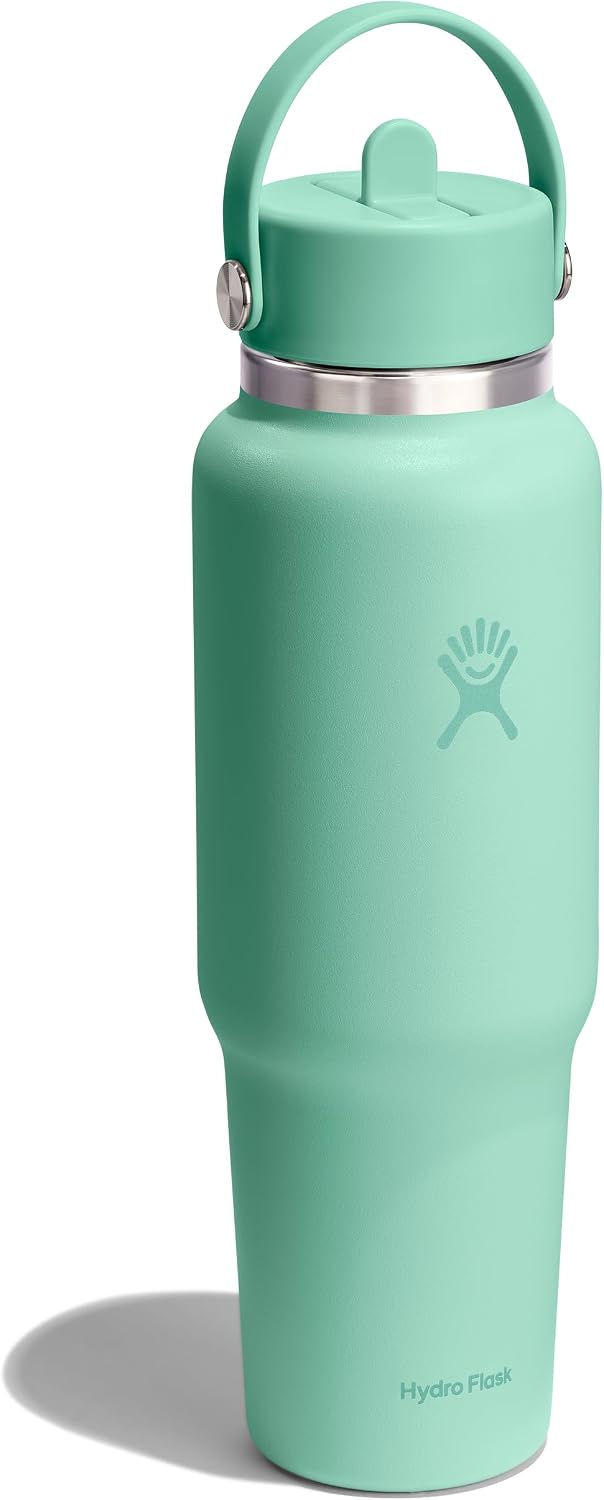 Hydro Flask Travel Water Bottle - Insulated Stainless Steel - Wide Straw Lid, Non Spill, Leakproof in 40 Oz Mermaid Green