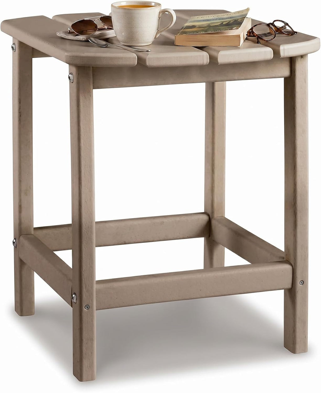Signature Design by Ashley Sundown Treasure Outdoor Patio HDPE Weather Resistant End Table, Brown