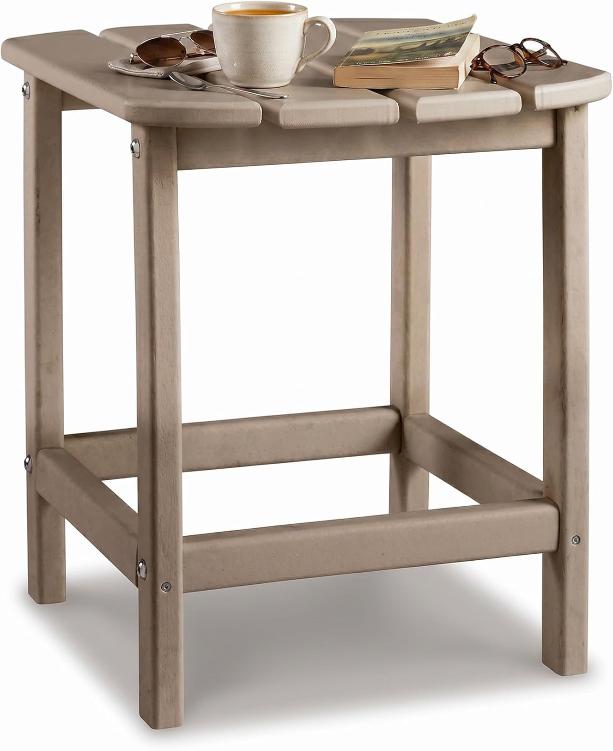 Signature Design by Ashley Sundown Treasure Outdoor Patio HDPE Weather Resistant End Table, Brown