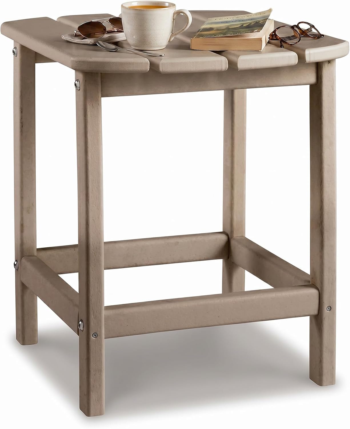 Signature Design by Ashley Sundown Treasure Outdoor Patio HDPE Weather Resistant End Table, Brown