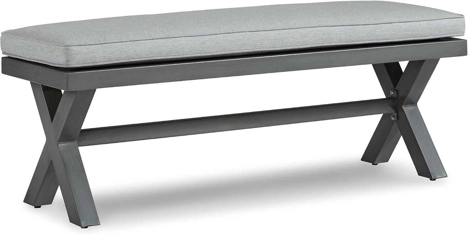 Signature Design by Ashley Elite Park Outdoor Bench with Foam Cushion, Nuvella Weather Resistant Fabric, Rust Free Aluminum Frame, 54" W x 17" D x 16.5" H, Gray