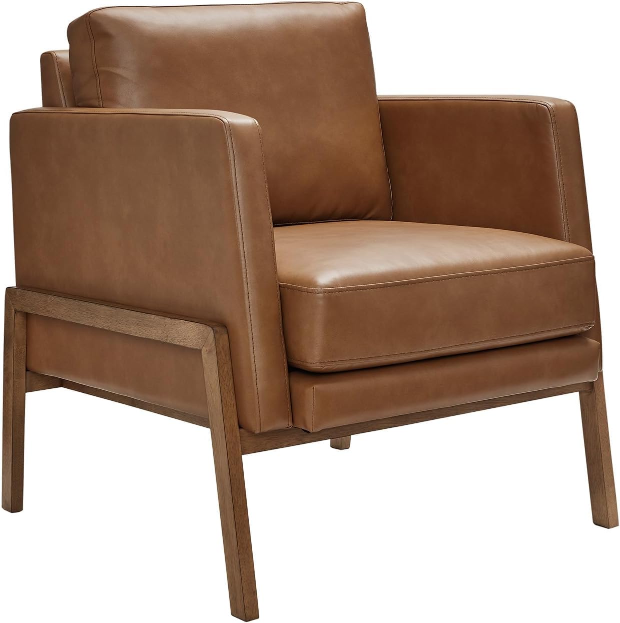 Signature Design by Ashley Numund Contemporary Faux Leather Upholstered Accent Chair with Removable Cushions and Track Arms, Light Brown