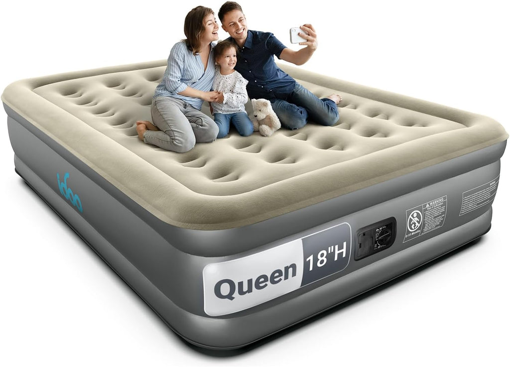 iDOO Air Mattress Queen with Built in Pump, 18 Raised Comfort Blow up Mattress, Inflatable Mattress for Home and Guest Bed, Upgraded Support Structure Portable Air Bed, Colchon Inflable, 650 lbs Max