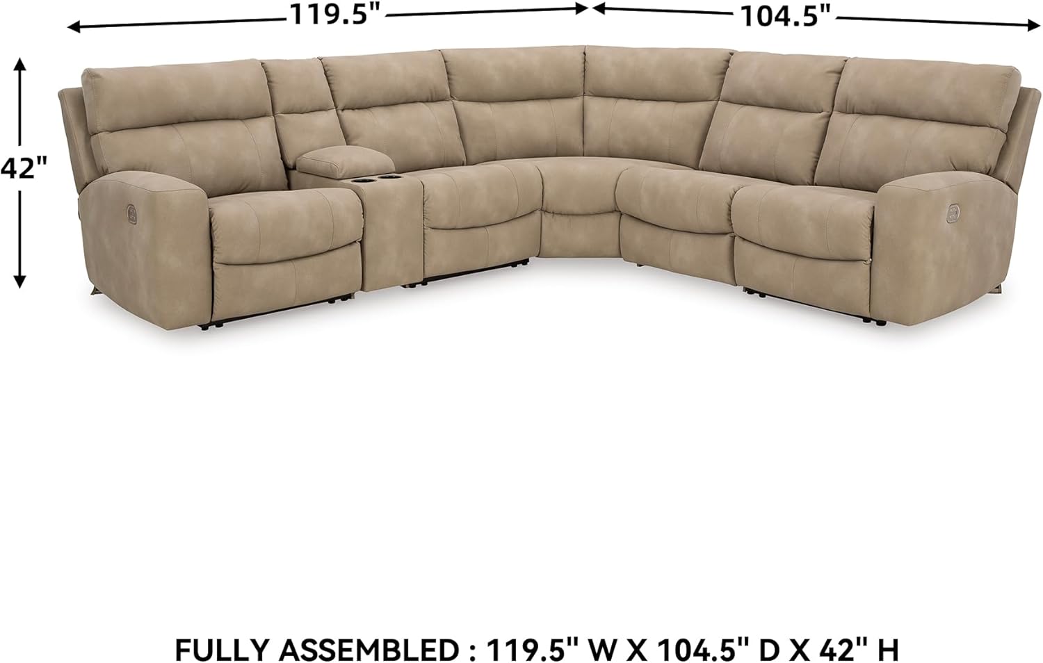 Signature Design by Ashley Next-Gen DuraPella 6-Piece Power Reclining Sectional, Zero Gravity Comfort and Adjustable Headrests, L-Shaped Faux Leather Modular Design for Living Rooms, Sand, 132" W
