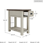 Signature Design by Ashley Bolanburg Chairside End Table With Charging Station, Two-Tone Wood Accent Table With Drawer Storage, Plank Top Design for Living Room or Bedroom, Antique White