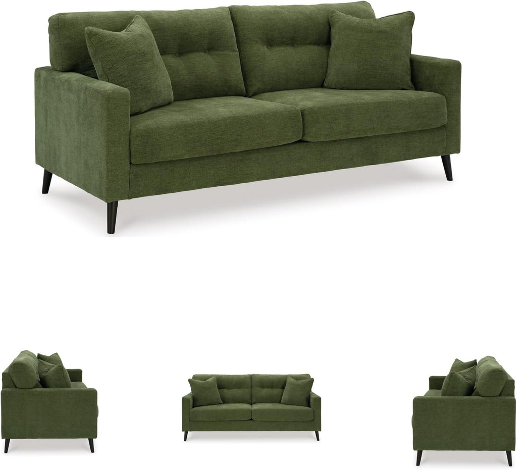 Signature Design by Ashley Bixler Sofa, No Assembly Required, Olive Green Chenille Upholstered 3-Seater Couch, Anti-Sag Platform Foundation, Button-Tufted Back, Living Room Furniture, 79 Inches