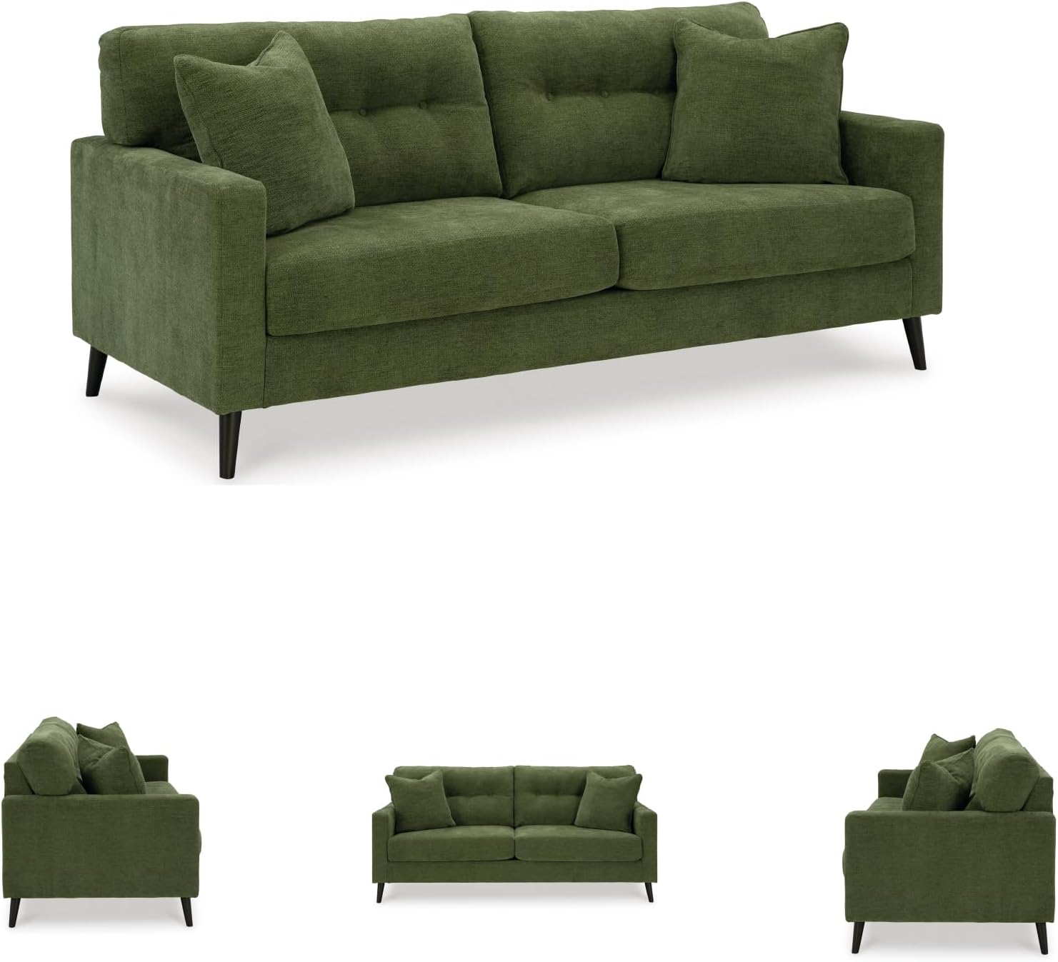 Signature Design by Ashley Bixler Sofa, No Assembly Required, Olive Green Chenille Upholstered 3-Seater Couch, Anti-Sag Platform Foundation, Button-Tufted Back, Living Room Furniture, 79 Inches