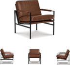 Signature Design by Ashley Puckman Brown Leather Accent Chair, Contemporary Living Room Seating, Sturdy Metal Frame