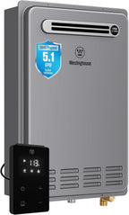Westinghouse Smart Outdoor Propane Tankless Water Heater, 5.1 GPM 120,000 BTU Whole Home Instant Hot Water Heater, ±1°F Temp Stability, Non-Condensing for 2-4 Fixtures