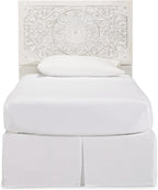 Signature Design by Ashley Paxberry Twin Headboard, Whitewash Carved Medallion Panel, Engineered Wood, Adjustable Height for Girls Youth Bedroom