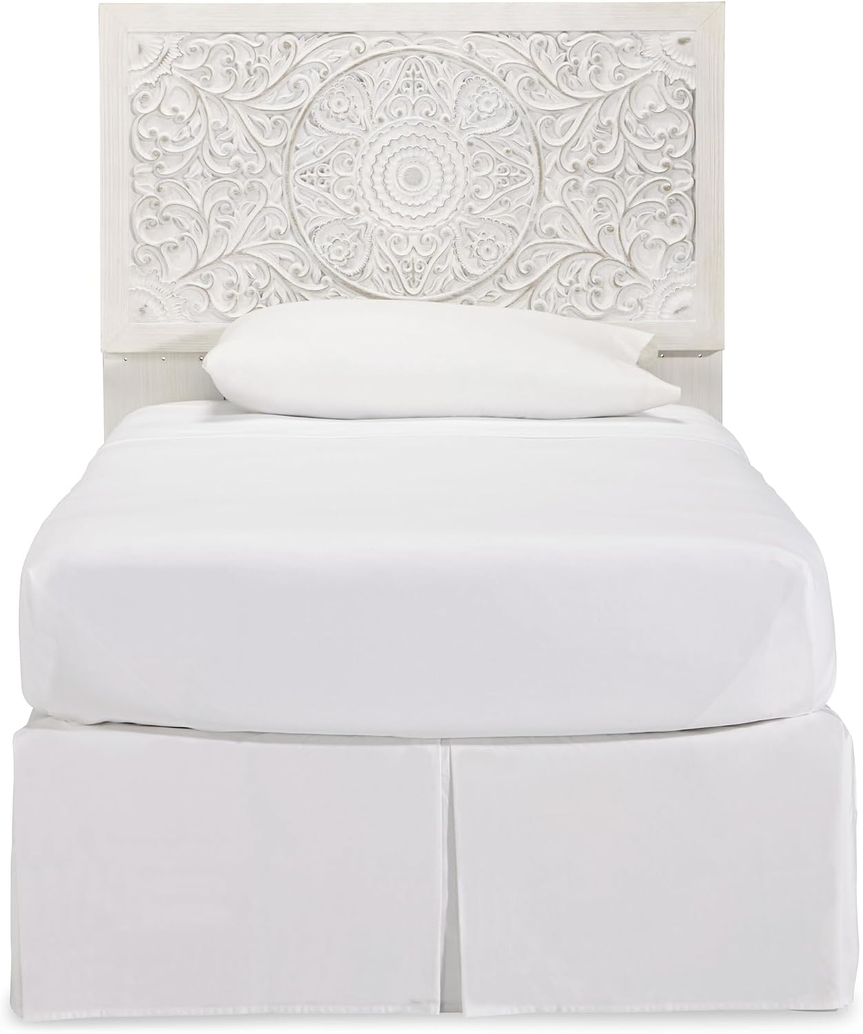 Signature Design by Ashley Paxberry Twin Headboard, Whitewash Carved Medallion Panel, Engineered Wood, Adjustable Height for Girls Youth Bedroom