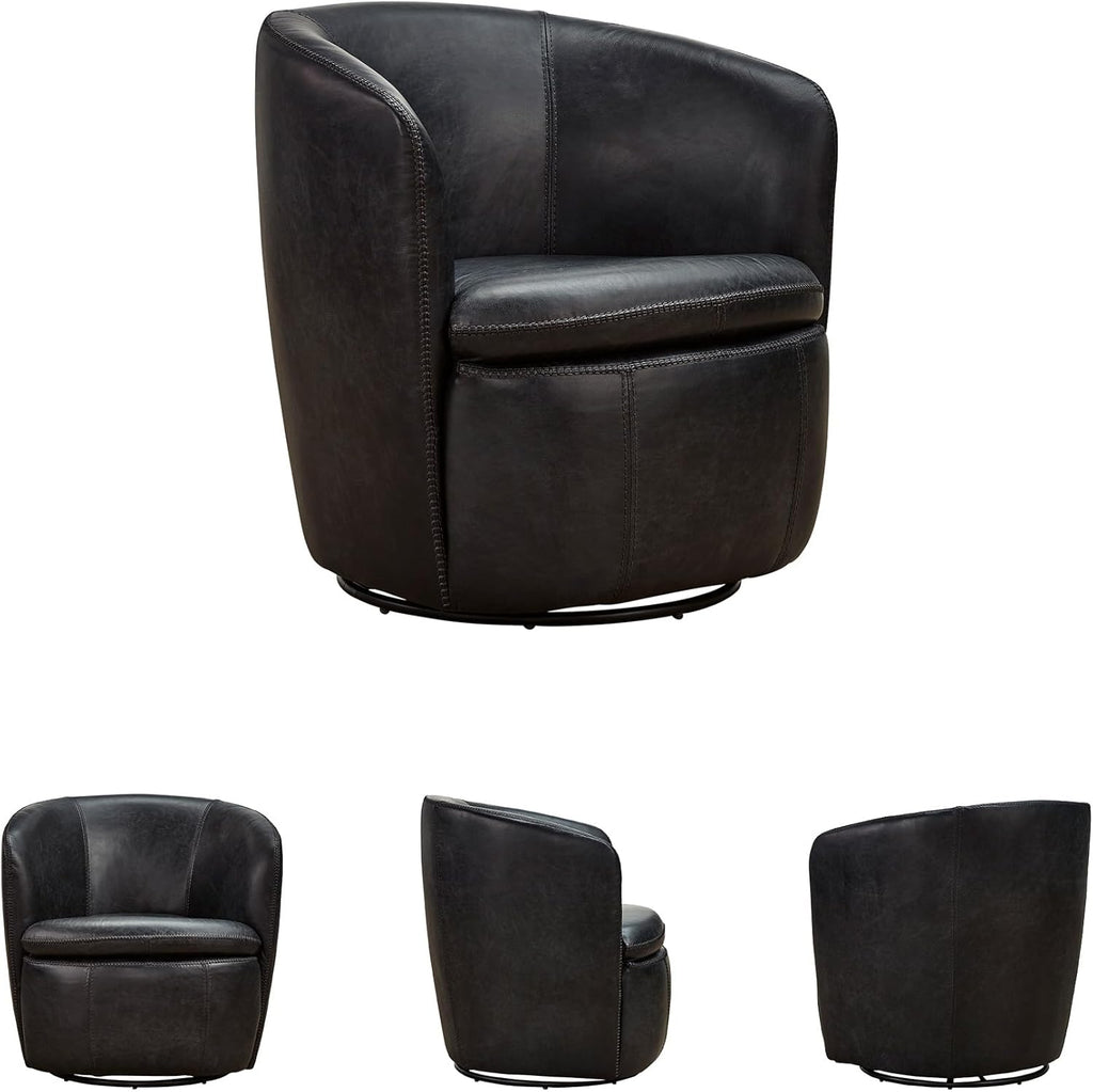 Signature Design by Ashley Kierreys Modern Top Grain Leather Upholstered Swivel Chair with Barrel Back, Black