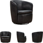 Signature Design by Ashley Kierreys Modern Top Grain Leather Upholstered Swivel Chair with Barrel Back, Black