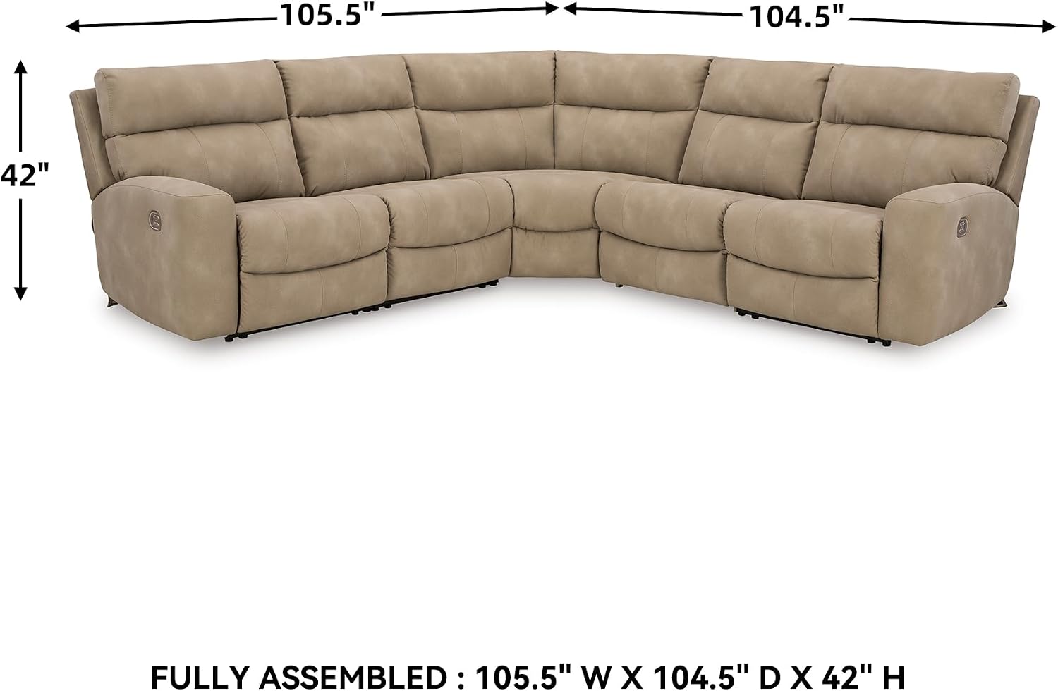 Signature Design by Ashley Next-Gen DuraPella 5-Piece Power Reclining Sectional, Modular L-Shaped Sofa with Zero Gravity Recline and Adjustable Headrest, Water Resistant Faux Leather Couch, Sand