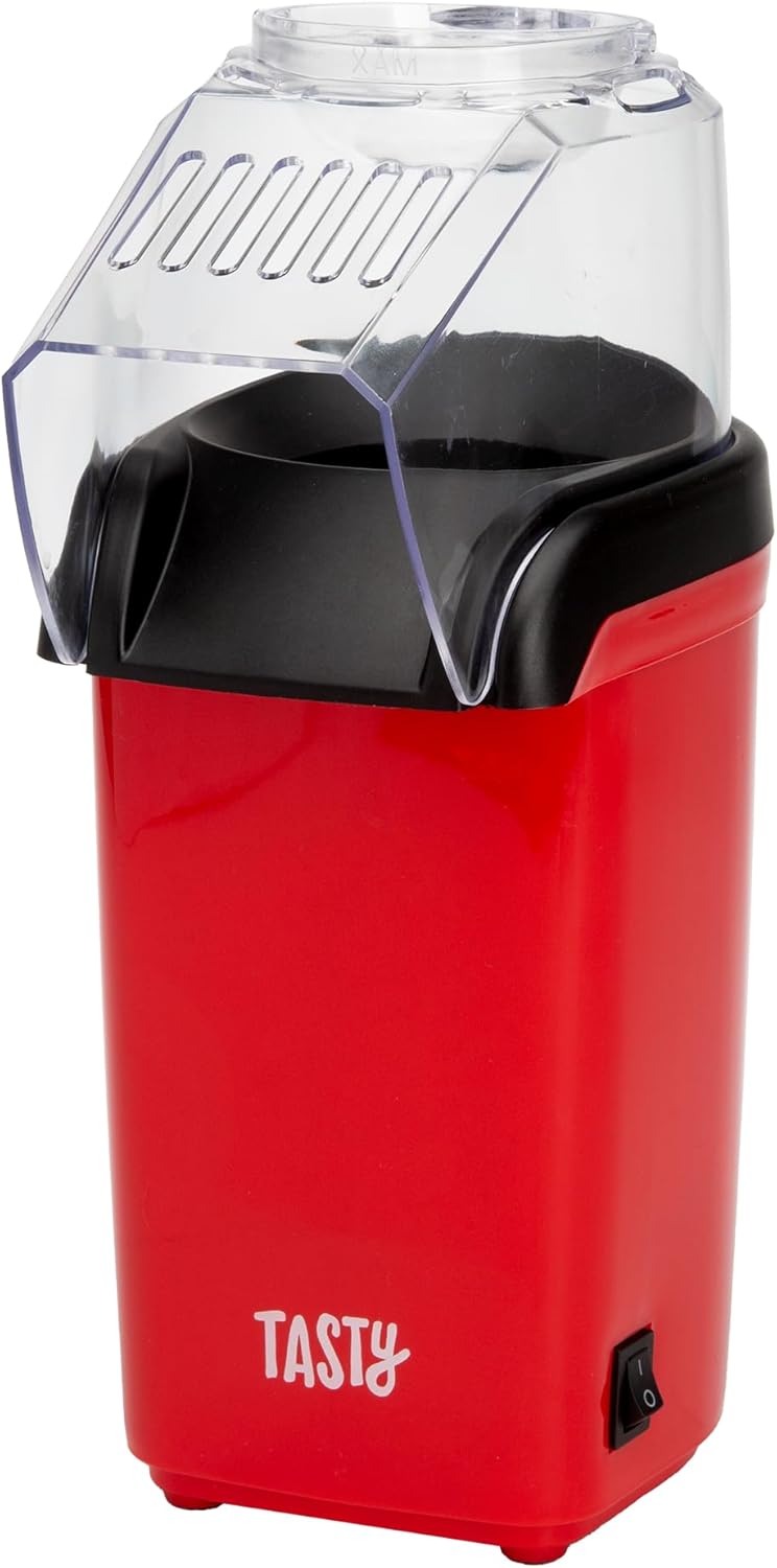 Tasty Hot Air Popcorn Popper, Healthy and Delicious Popcorn in Minutes, Fast and Easy-to-Use, Built-In Measuring Cup and Butter Warmer, 8 Cups, Red