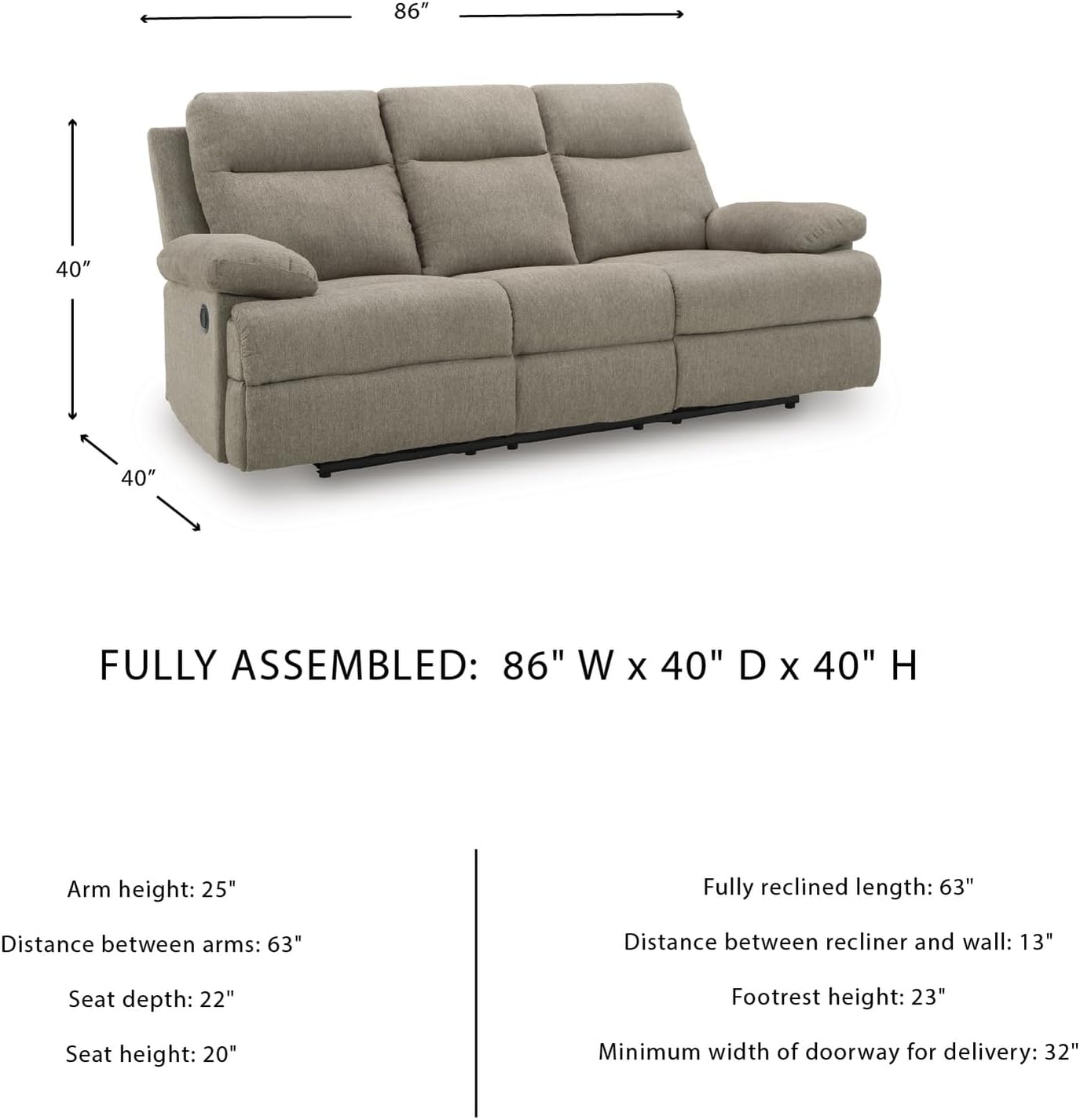 Signature Design by Ashley Reclining Sofa with Drop Down Table and USB Charging, Yarrow Lane Yarrow Lane Collection, Manual Pull Tab, Chenille Fabric for Living Room Comfort, Mocha Brown, 86" W