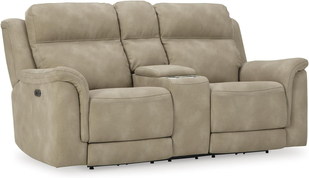 Signature Design by Ashley Power Reclining Loveseat with Console, Next-Gen Durapella, Zero Gravity Mechanism, Easy to Clean Water Resistant Performance Fabric, Sand