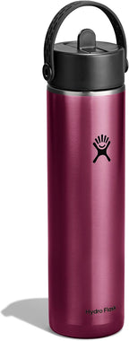 Hydro Flask 24 Oz Lightweight Wide Straw Lid - Insulated Stainless Steel Water Bottle - Hiking, Commuting Garnet Red