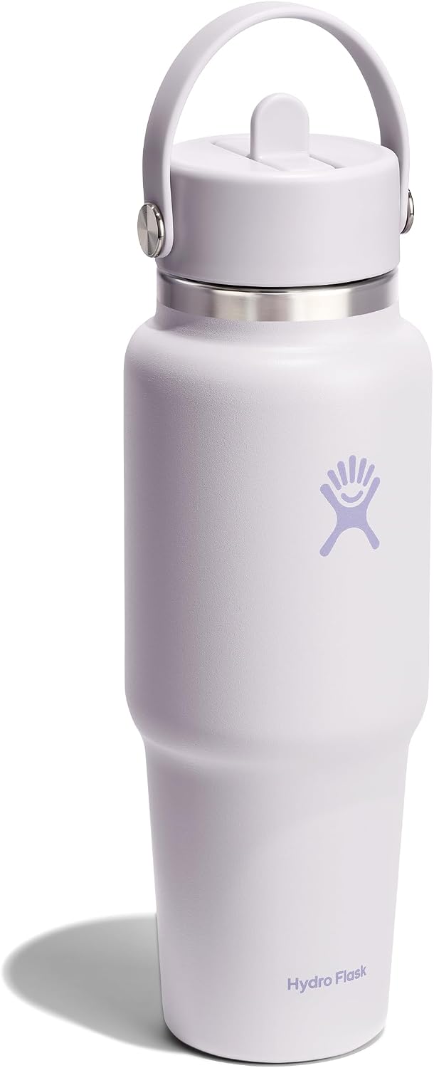 Hydro Flask Travel Water Bottle - Insulated Stainless Steel - Wide Straw Lid, Non Spill, Leakproof in 32 Oz Cloud Pink