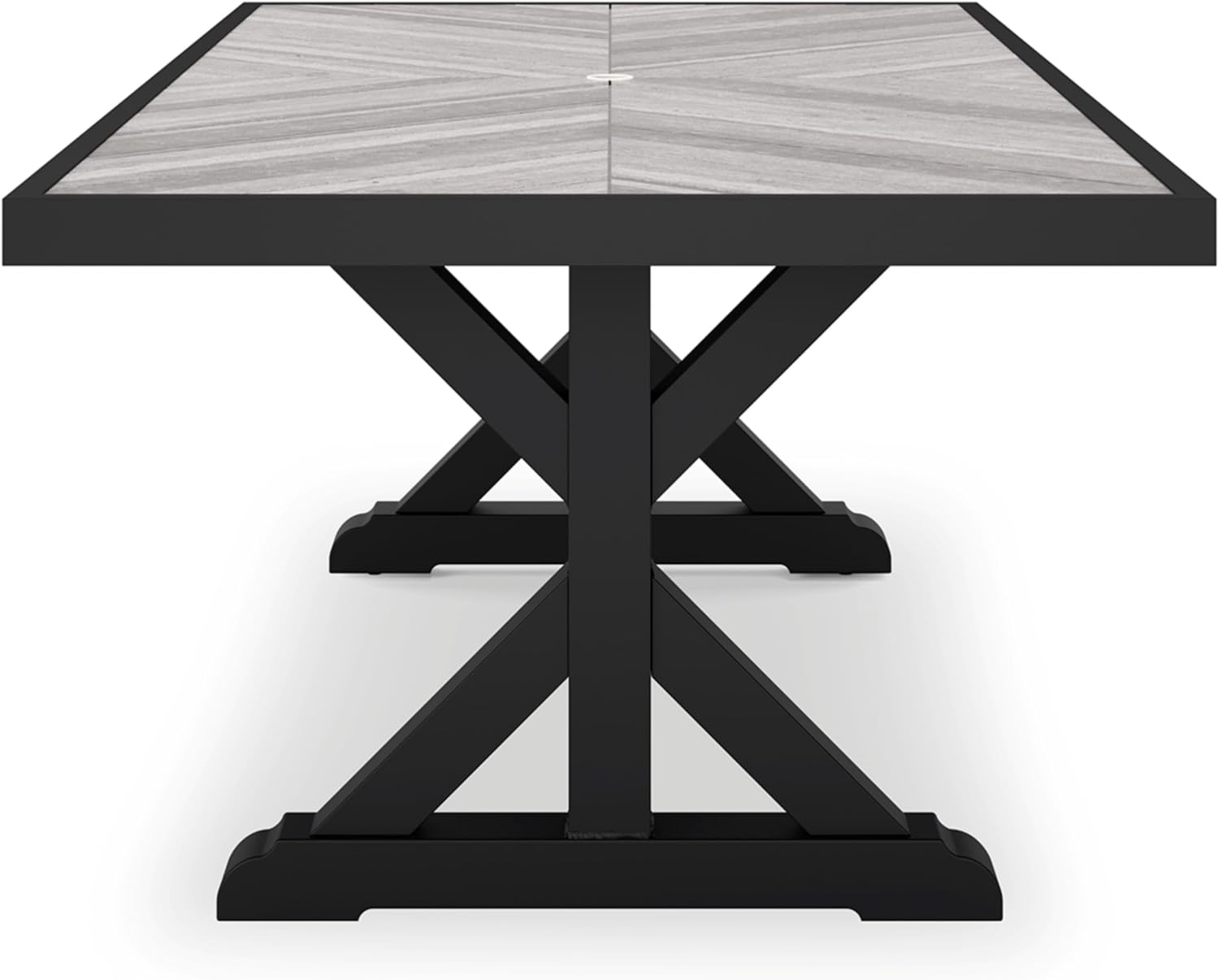 Signature Design by Ashley Beachcroft Outdoor Dining Table, Rust-Resistant Farmhouse Design with Porcelain Tabletop and Umbrella Hole, for Patio Entertaining, Black/Light Gray, 84-Inch