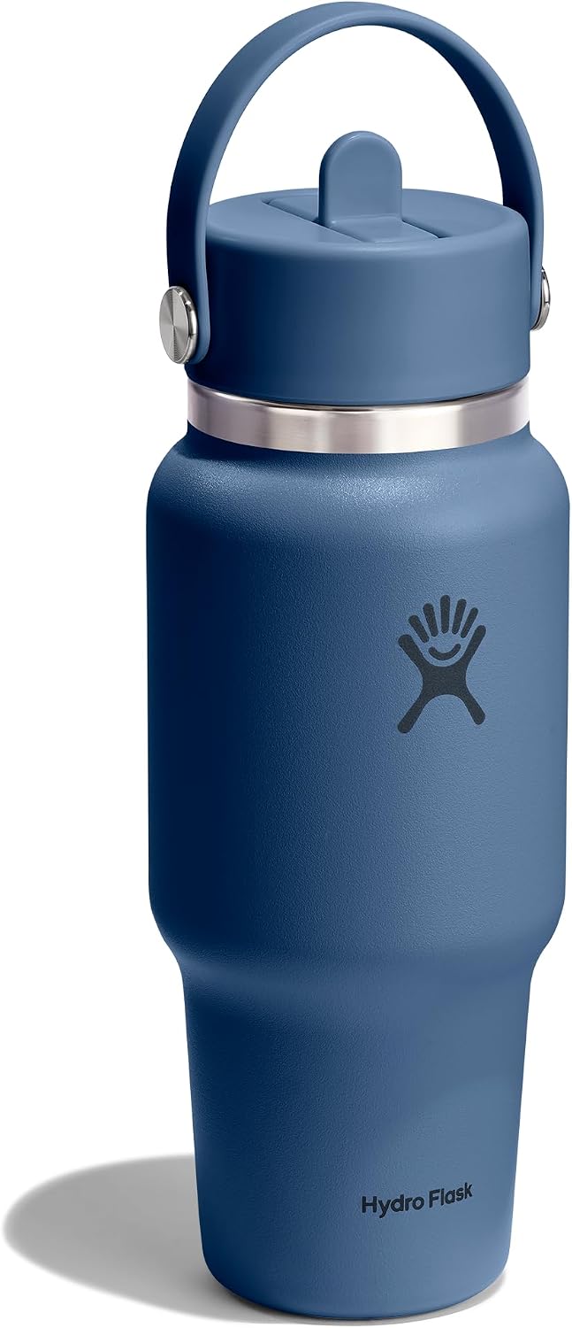 Hydro Flask Travel Water Bottle - Insulated Stainless Steel - Wide Straw Lid, Non Spill, Leakproof in 24 Oz Harbor Blue