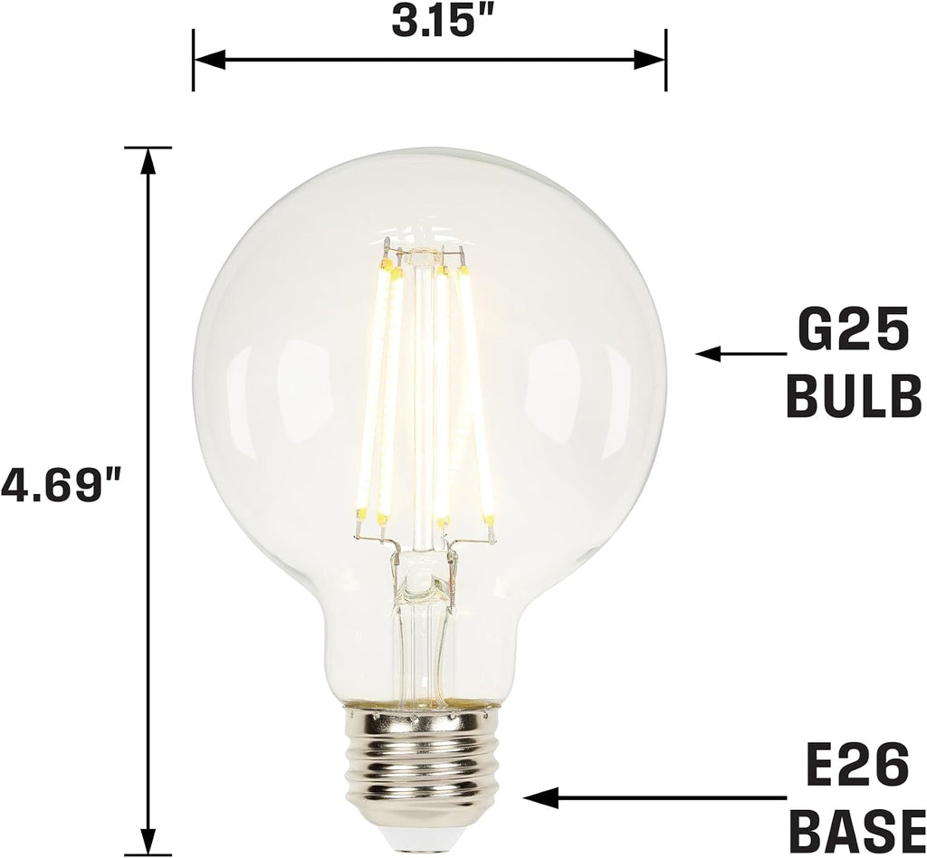 Westinghouse 43172EC3 5.5 Watt (40 Watt Equivalent) G25 Dimmable Clear Filament LED Light Bulb, Medium Base, 3 Pack