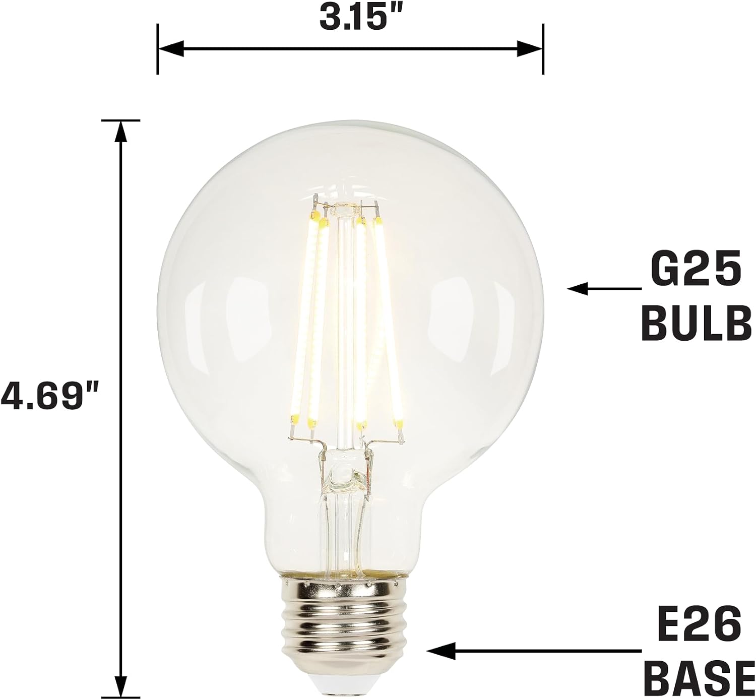 Westinghouse 43172EC3 5.5 Watt (40 Watt Equivalent) G25 Dimmable Clear Filament LED Light Bulb, Medium Base, 3 Pack