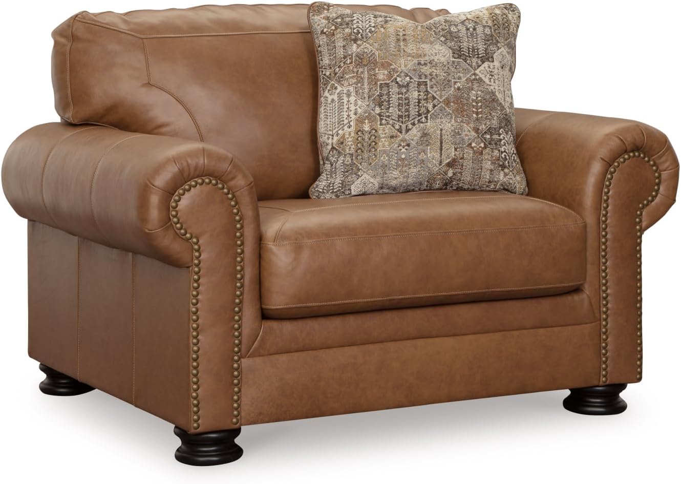 Signature Design by Ashley Carianna Oversized Chair, Fully Assembled Extra Wide Seating, Caramel Combination of Leather and Faux Leather, Traditional Accent Armchair, 54" W