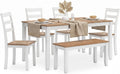 Signature Design by Ashley Gesthaven Casual Modern Dining Room Table Set with 4 Chairs and Bench, Set of 6, Mango Wood, 30.25" Table Height, White & Light Brown