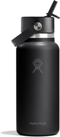 Hydro Flask Water Bottle - Insulated Stainless Steel - Wide Mouth Flex Straw Lid, Non Spill, Leakproof and Refillable in 32 Oz Tonal Black