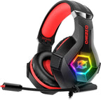 Ozeino Gaming Headset for PC, Ps4, Ps5, Xbox Headset with 7.1 Surround Sound, Gaming Headphones with Noise Cancelling Mic RGB Light Over Ear Headphones for Xbox Series X/S, Switch -Red