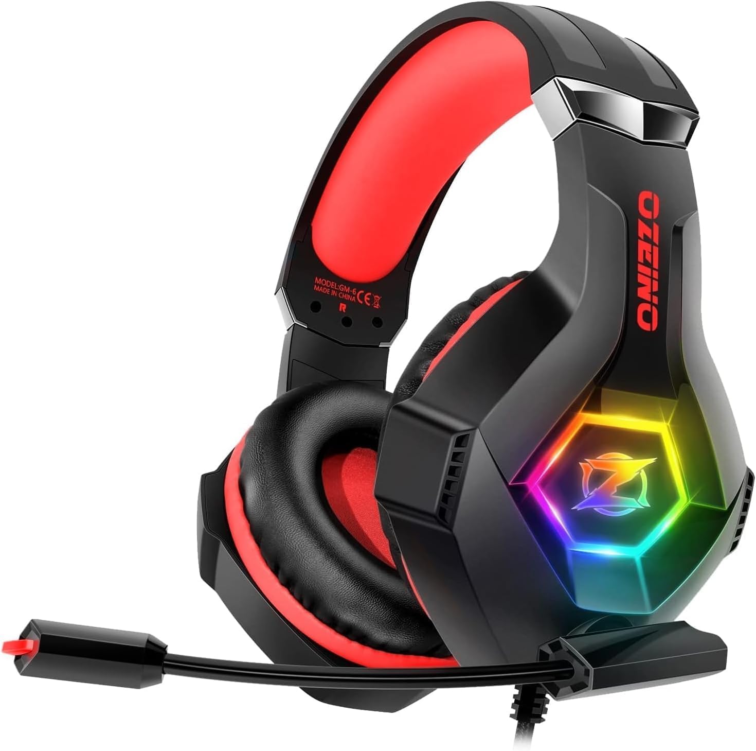 Ozeino Gaming Headset for PC, Ps4, Ps5, Xbox Headset with 7.1 Surround Sound, Gaming Headphones with Noise Cancelling Mic RGB Light Over Ear Headphones for Xbox Series X/S, Switch -Red
