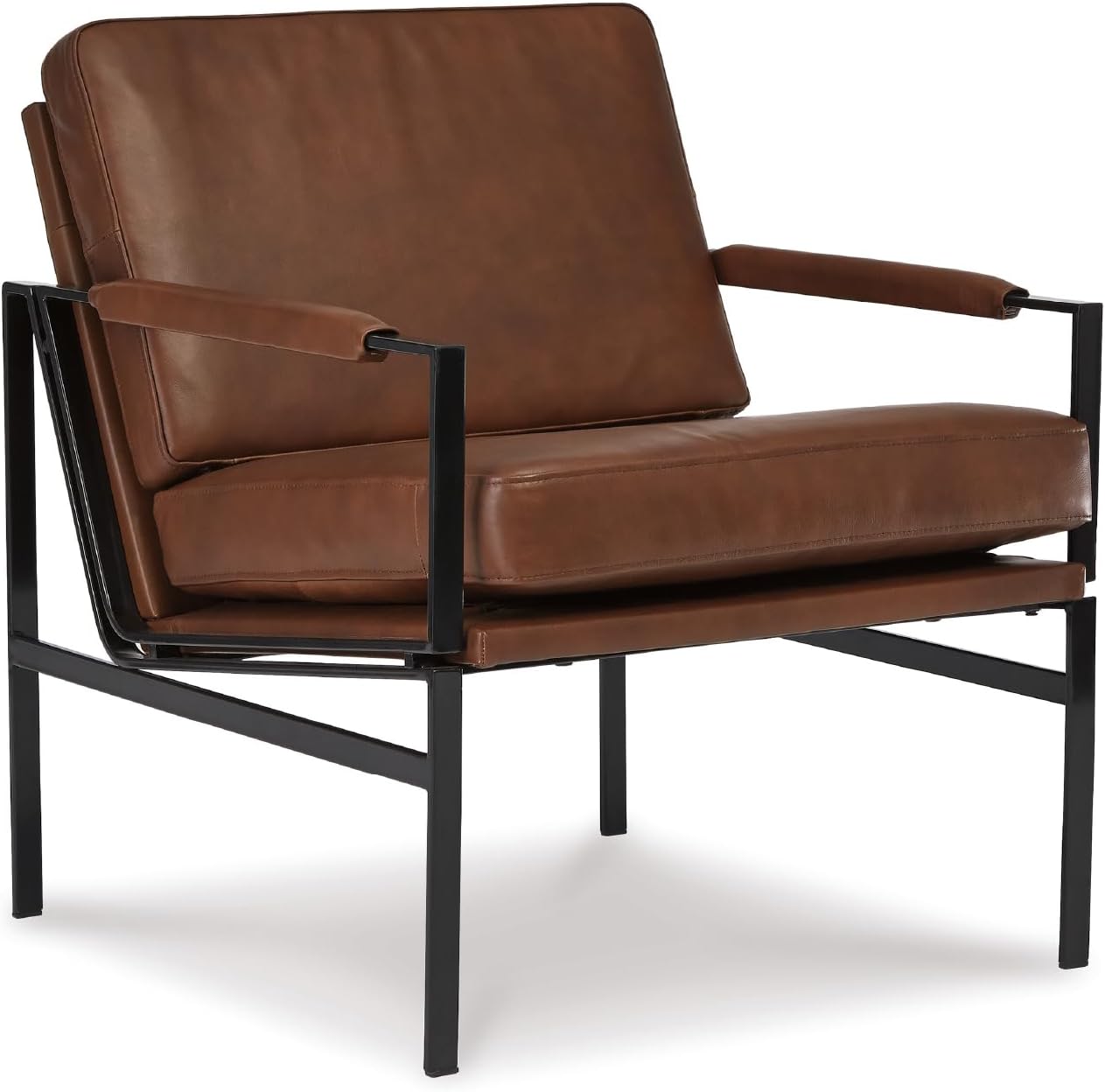 Signature Design by Ashley Puckman Brown Leather Accent Chair, Contemporary Living Room Seating, Sturdy Metal Frame