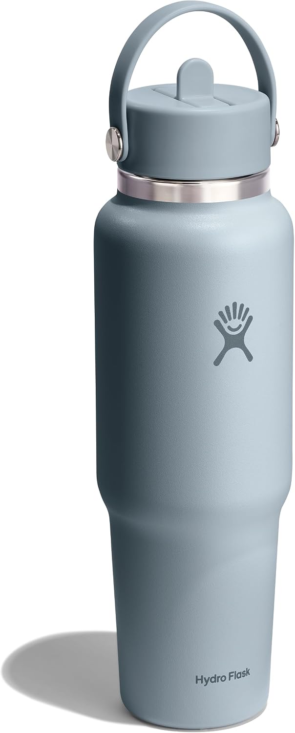 Hydro Flask Travel Water Bottle - Insulated Stainless Steel - Wide Straw Lid, Non Spill, Leakproof in 40 Oz Shale Gray