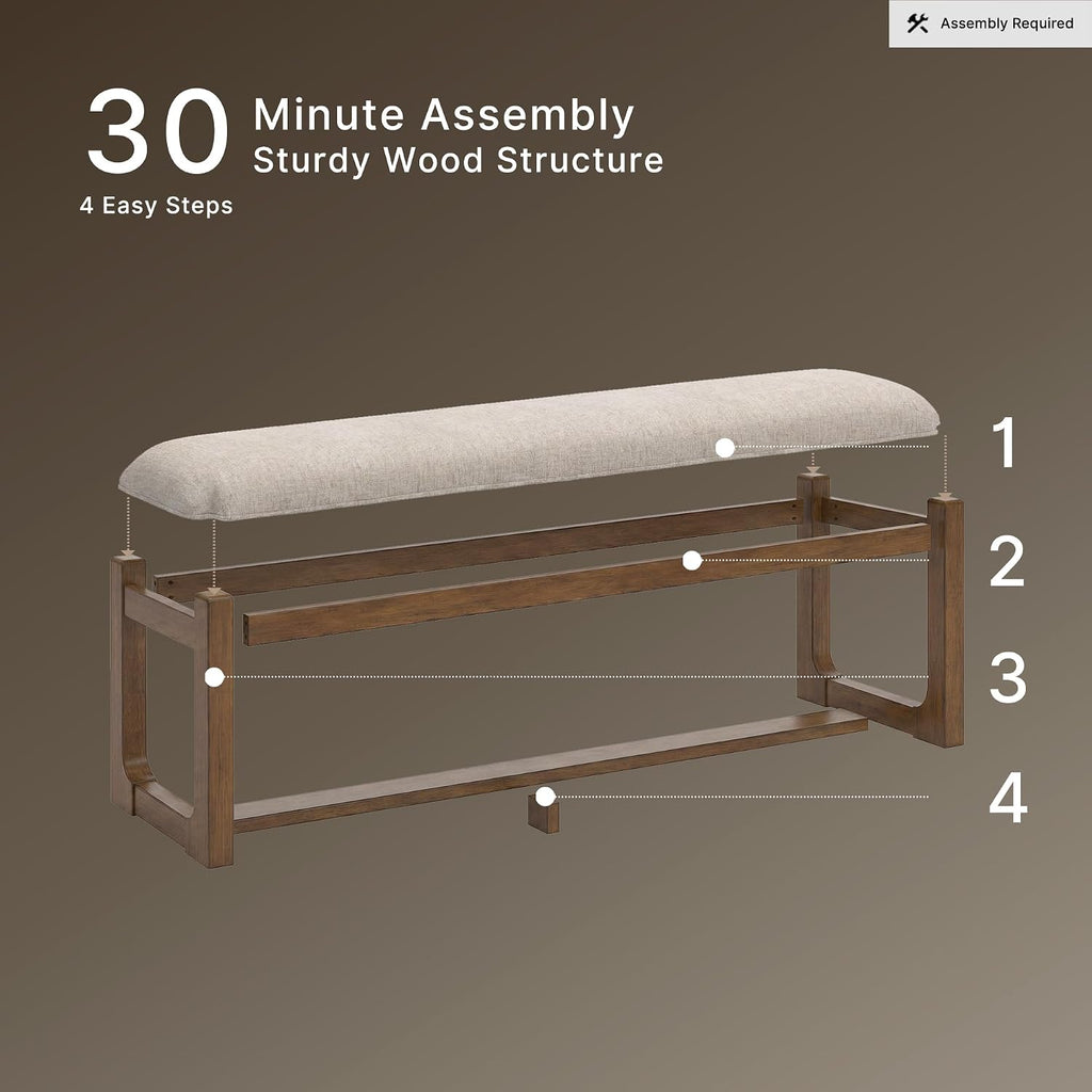 Signature Design by Ashley Cabalynn Dining Bench, Upholstered Farmhouse Style, Hardwood Solids and MDF Substrates Frame, Ideal for End of Bed or Entryway, 63.5" W, Oatmeal and Light Brown
