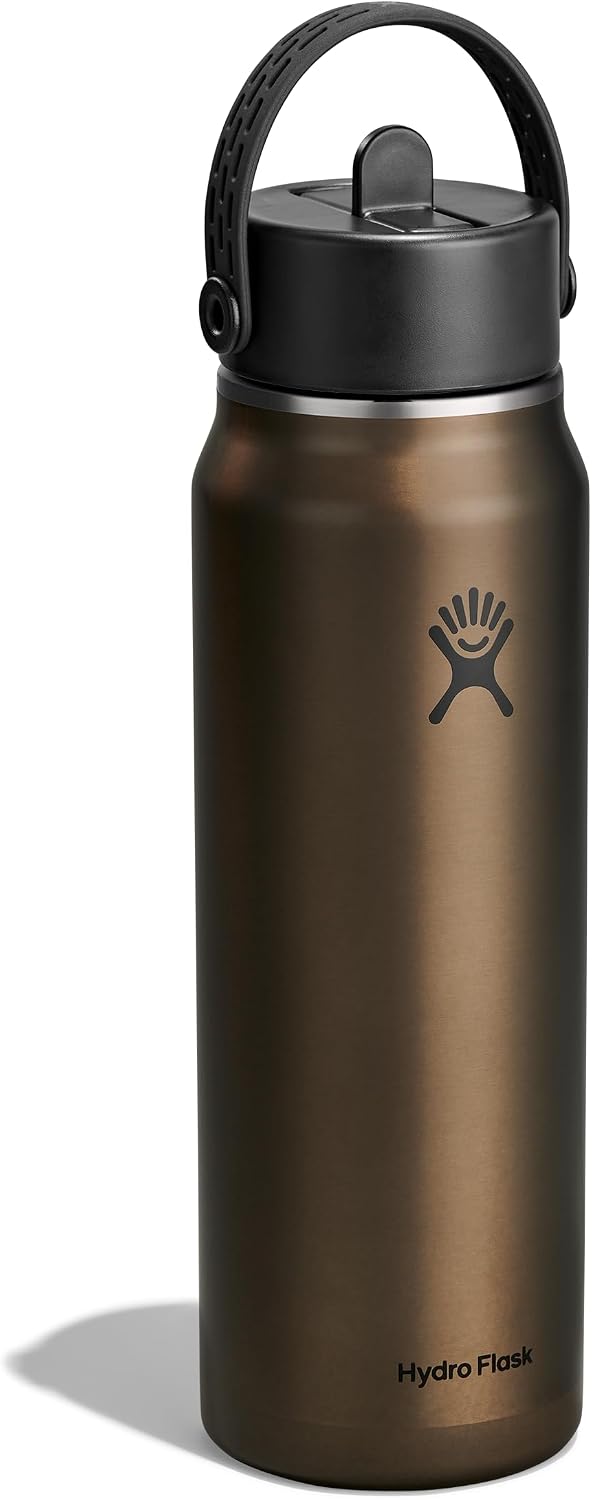 Hydro Flask 32 Oz Lightweight Wide Straw Lid - Insulated Stainless Steel Water Bottle - Hiking, Commuting Obsidian