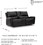 Signature Design by Ashley Glassmere Contemporary Leather Match Reclining Loveseat with Console, 2 Cup Holders and Storage, Black