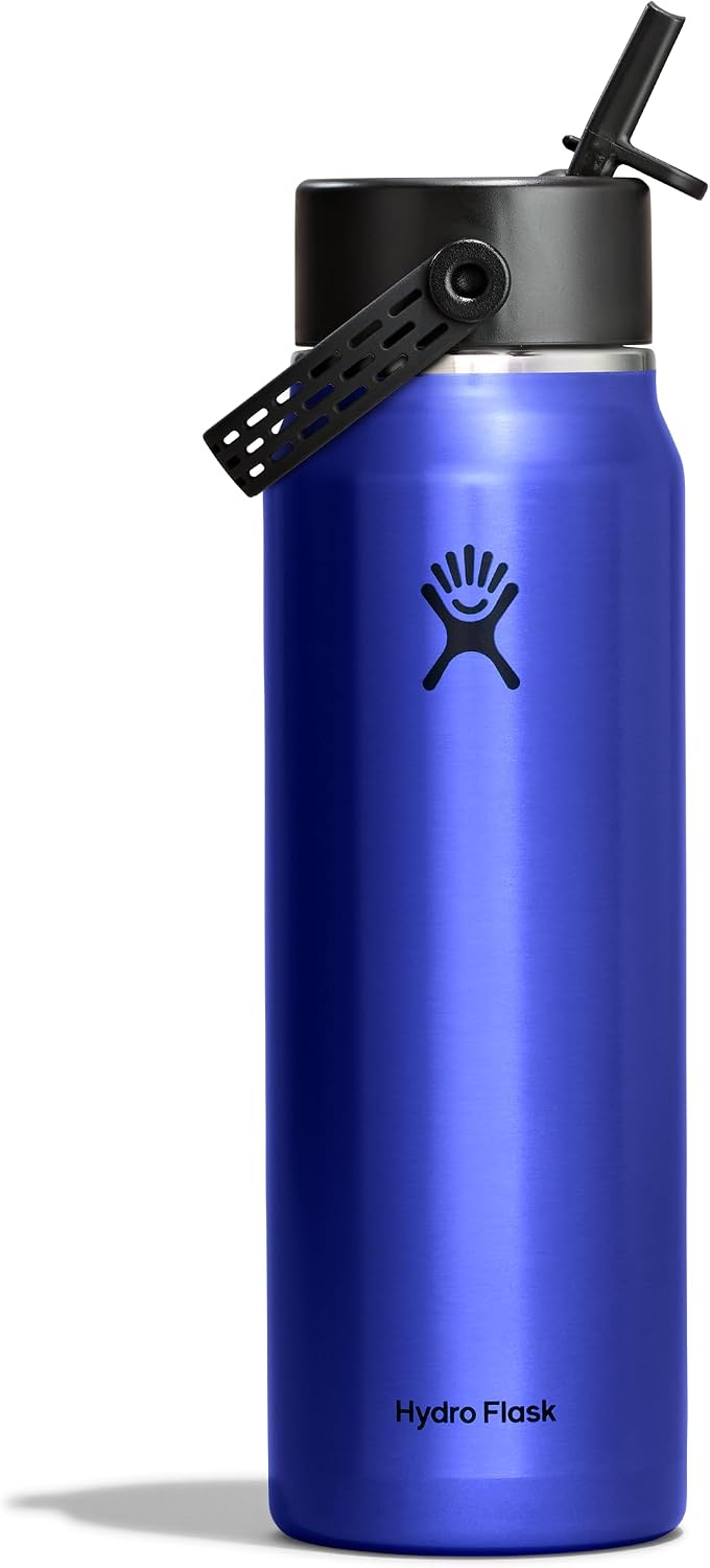 Hydro Flask 32 Oz Lightweight Wide Straw Lid - Insulated Stainless Steel Water Bottle - Hiking, Commuting Sapphire Blue