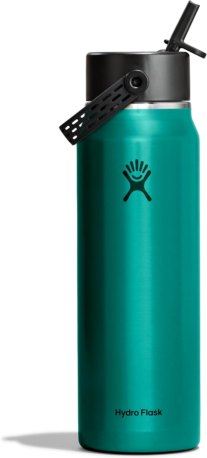 Hydro Flask 32 Oz Lightweight Wide Straw Lid - Insulated Stainless Steel Water Bottle - Hiking, Commuting Emerald Green