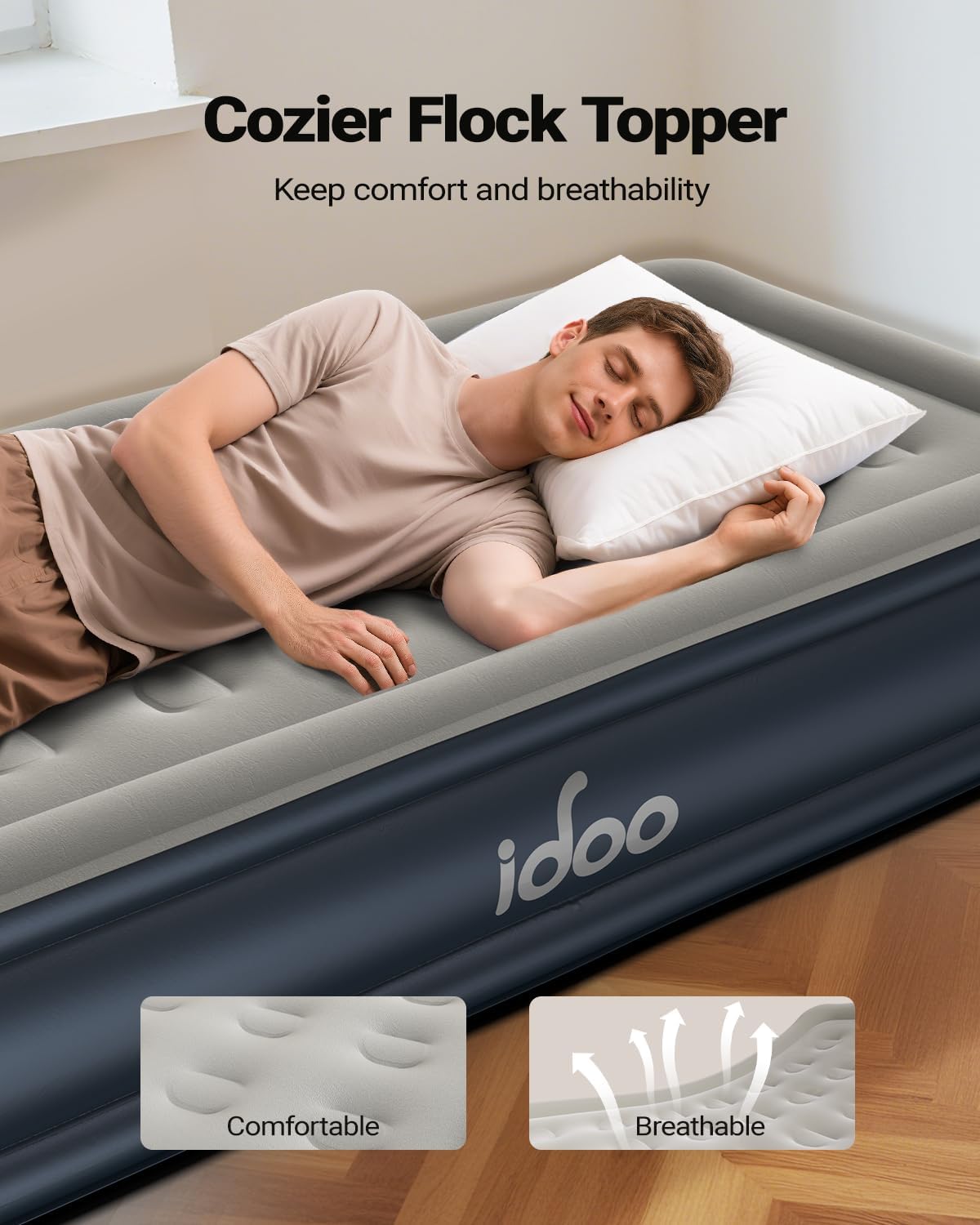 iDOO Twin XL Air Mattress Built in Pump, Upgraded Inflatable Blow up Mattress, 2-Min Twin Size Air Mattress for Home Guest, 80'' Extra Long Air Bed with Carry Bag, Colchon Inflable