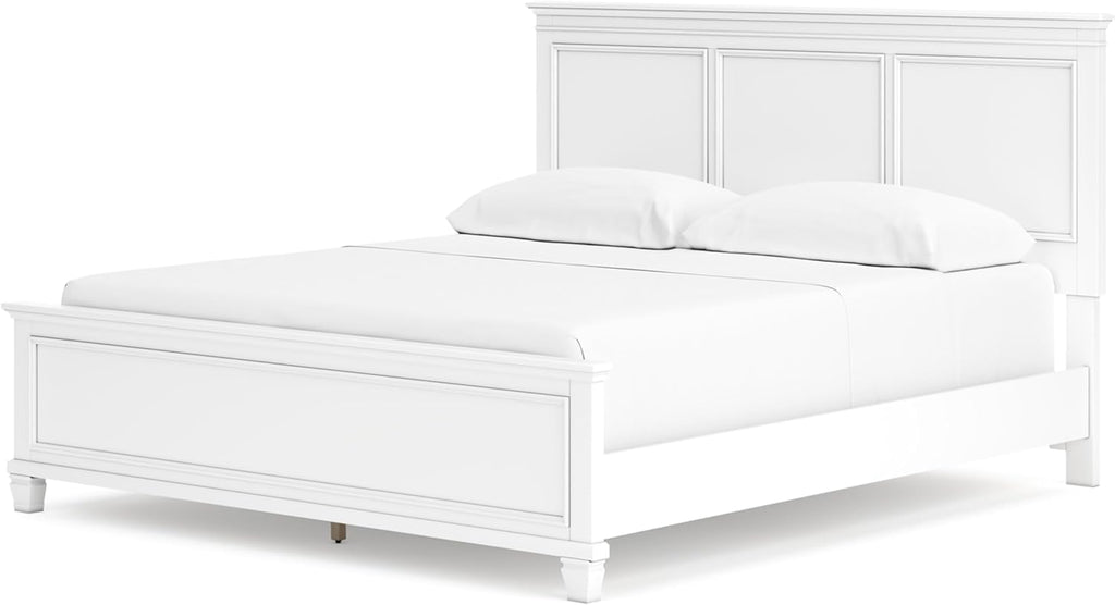Signature Design by Ashley Fortman Transitional California King Panel Bed with Tapered Feet, Foundation or Box Spring Needed, White