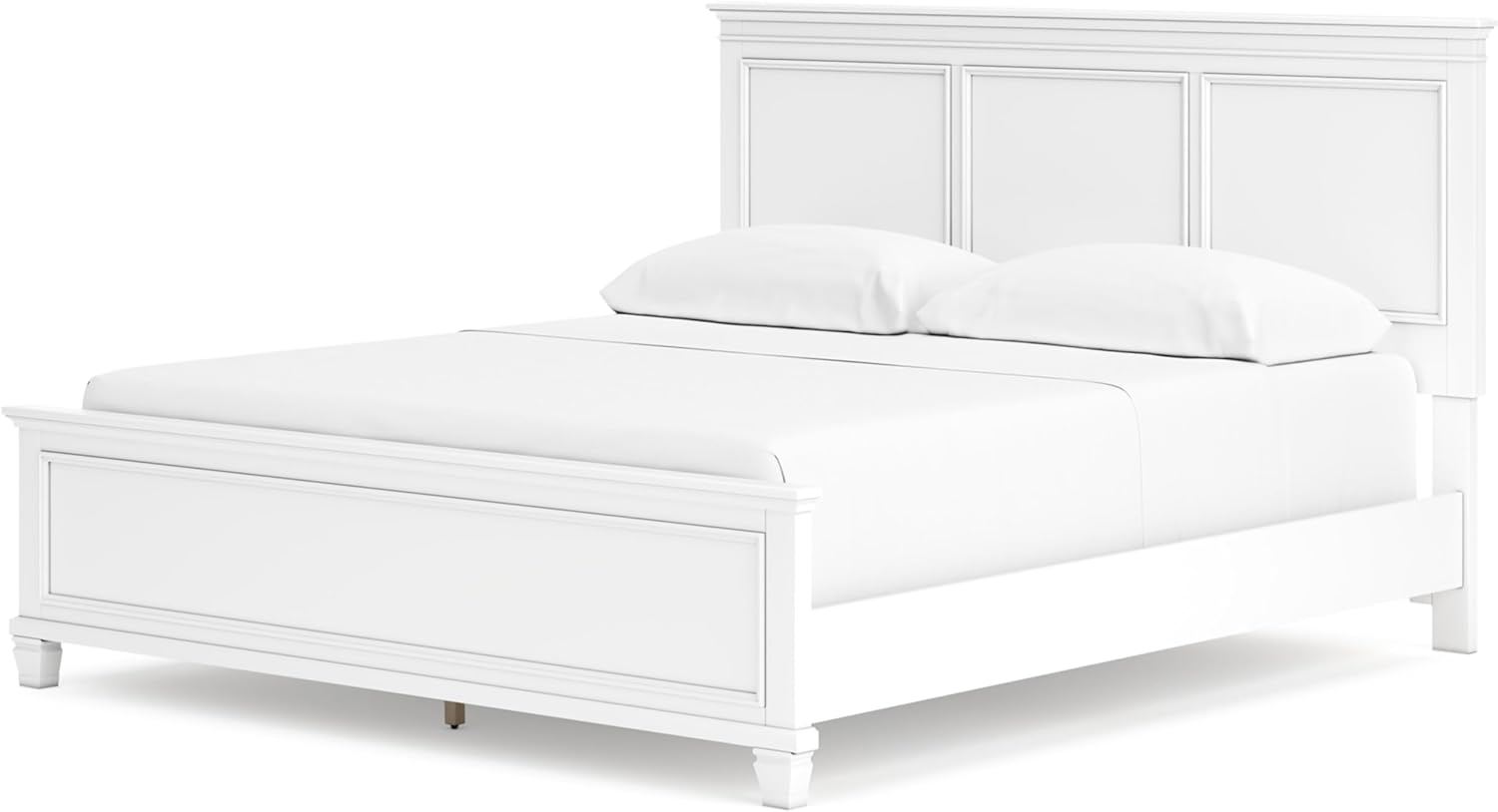 Signature Design by Ashley Fortman Transitional California King Panel Bed with Tapered Feet, Foundation or Box Spring Needed, White