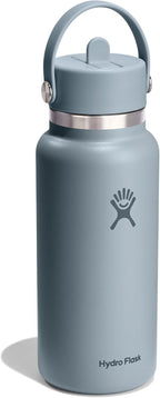 Hydro Flask Water Bottle - Insulated Stainless Steel - Wide Mouth Flex Straw Lid, Non Spill, Leakproof and Refillable in 32 Oz Shale Gray