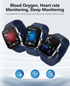 SOUYIE Smart Watches for Men Women, 1.85" AI Voice Smartwatch, 24/7 Heart Rate Monitor, Stress/SpO2/Sleep Tracker, IP68 Waterproof, Weather, 100+ Sports Fitness Tracker for Android iOS Blue