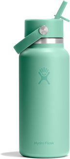 Hydro Flask Water Bottle - Insulated Stainless Steel - Wide Mouth Flex Straw Lid, Non Spill, Leakproof and Refillable in 32 Oz Mermaid Green