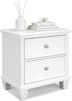 Signature Design by Ashley Fortman White Nightstand, 2 Drawer Storage, Hardwood Solids and MDF Construction, Traditional Wood Bedside Table, 25" W